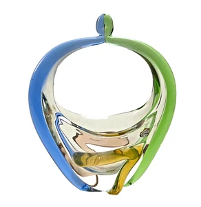 Jarrón canasta de vidrio arte cristal bohemio vintage mediados de siglo - Imagen 1 de 9