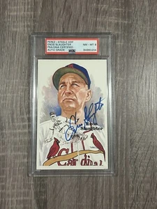 Enos Slaughter Perez Steele Autographed HOF Postcard PSA/DNA Auto Grade NM-MT 8 - Picture 1 of 2
