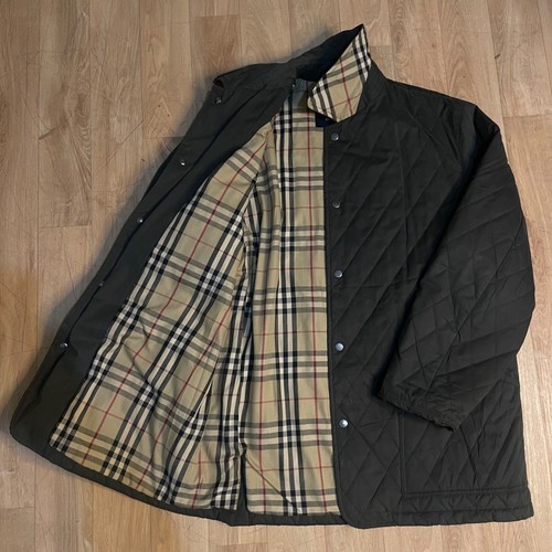 Burberry london cappotto trapuntato giacca nova check diamond uomo verde oliva taglia L