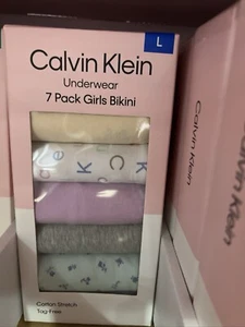 Calvin Klein Girls’ Bikini Underwear Cotton Stretch Tag-Free, 7-pack Size L - Picture 1 of 2