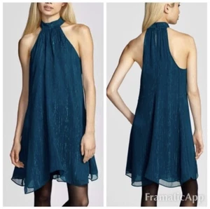 * NUEVO CON ETIQUETAS VESTIDO HALTER TILDON CUELLO ALTO XS VERDE AZULADO Nordstrom Bx20 - Imagen 1 de 4