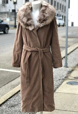 Vintage 1970 Kashmiraj Faux Cashmere Brown Genuine Fox Fur Collar Trench Coat M - Image 1 of 4