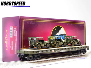 MTH PREMIER US ARMY FLAT CAR W/ WILLY'S TRANSPORT JEEP O GAUGE 20-92367C-609106 - Picture 1 of 14