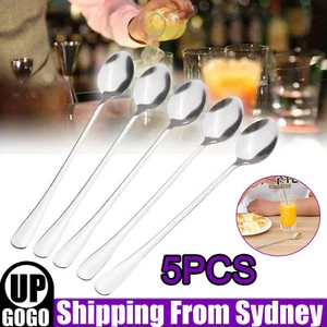 5pcs Long Handled Stainless Steel Coffee Spoon Cold Drink Ice Cream Tea Spoon AU - Picture 1 of 9