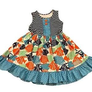Eleanor Rose Rhonda Dress Size 5-6 Ruffle Knit Top Fish Casual Comfy Boutique - Picture 1 of 5