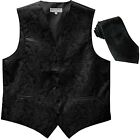 New Polyester Men's Tuxedo Vest Waistcoat & tie Paisley Pattern Black formal