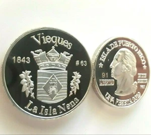 PESETA VIEQUES ISLAND 2019 Serie Pueblo PUERTO RICO Plata Boricua Silver Quarter - Picture 1 of 12