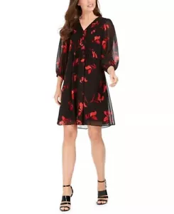 NEW! Calvin Klein Women's 6 V-Neck 3/4 Ruffle Sleeve Floral Chiffon Dress - Picture 1 of 1