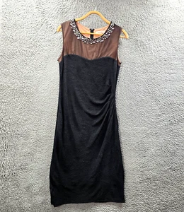 Diana Ferrari Womens Bodycon Midi Dress Size 12 Black Brown Stretch Knit Sequins - Picture 1 of 13