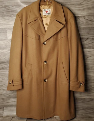 复古 Field & Stream Gordon Ferguson 羊毛风衣夹克男式 42L 金色镶嵌 — 第 1/4 张图片