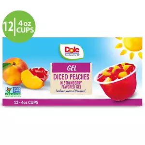 Dole Fruit Bowls Diced Peaches in Strawberry Gel, 4.3 oz Cups (12 Pack) - Picture 1 of 14