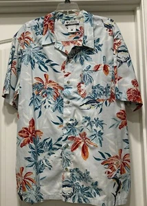 Nice Columbia Sportswear Short Sleeve Hawaiian Mens  Shirt SZ L Light Blue Red - Picture 1 of 12