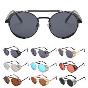 Steampunk runde Sonnenbrille Vintage Retro Metallgestell Seitenschild Kreisbrille - Bild 1 von 32