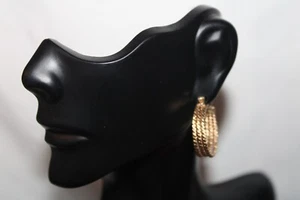 14K Yellow Gold Hoop Single Earring Rope Textured Triple 3 Hoop Not Scrap - Picture 1 of 6