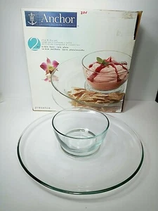 Anchor Hocking 2 Piece Chip n Dip Set Clear Glass USA 2007 1 Bowl 1 Plate - Picture 1 of 4
