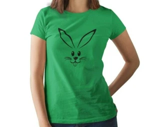 Women's Bunny Face Shirt Funny Easter Gift Rabbit Graphic Tee Spring Holiday Top - Picture 1 of 9