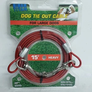 Titan Red Dog Tie Out Cable 15 Ft cable with Snaps for Large Dog Up To 80 Pounds - Picture 1 of 2