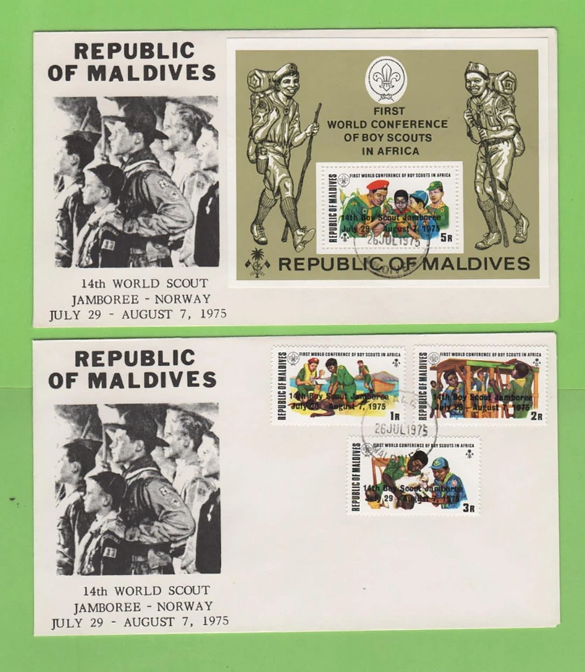 Maldive Islands 1975 Nordjamb 75 World Scout Jamboree set & m/s First Day Covers - Image 1 of 1