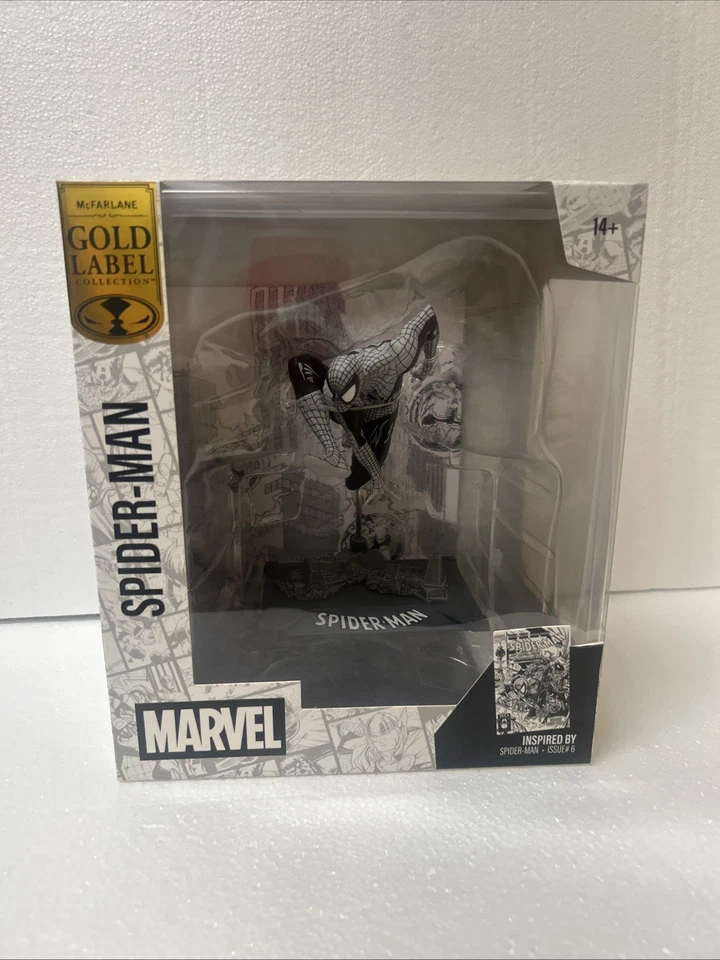 💥McFarlane Gold Label эксклюзивный черный и белый Spider-Man позировала фигурка новый в коробке - Изображение 1 из 4