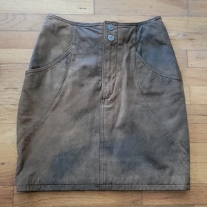 BB Dakota Vintage Y2K Distressed Genuine Leather Mini Pencil Skirt Brown Grunge - Picture 1 of 11