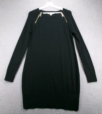 Vestido MICHAEL MK Mujer Talla MEDIANO Negro Manga Larga Suéter Dorado Cremallera Cuello Foto 1 de 4