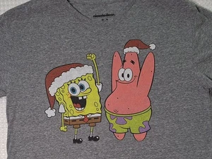 Christmas SpongeBob Patrick Grey Cotton Blend T-shirt Size M Holiday Nickelodeon - Picture 1 of 7