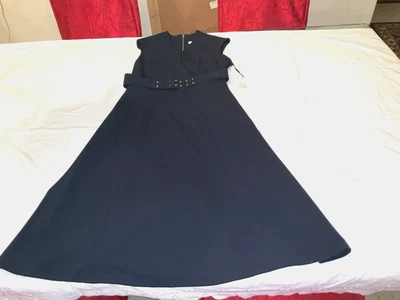 Calvin Klein Sleeveless Maxi Dress Belted Navy Size 12 New with Tags Career - Image 1 of 4
