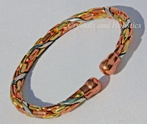 MAGNETIC Solid Copper 3 COLOUR ENTWINED Bracelet Bangle Relief Arthritis ( M36 ) - Picture 1 of 1
