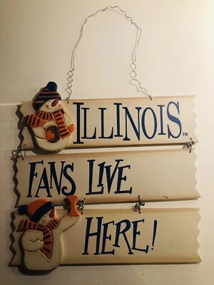 ILLINOIS Fans Live Here 12" X 11.5” Wooden Christmas Theme Sign Fighting ILLINI - Image 1 of 4