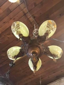 Art Deco Gill Slip Shade Chandelier    "5  Shade" - Picture 1 of 9