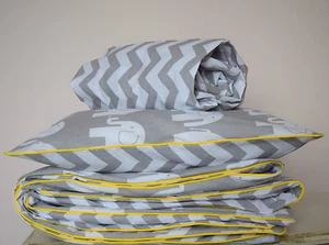 COTTON Cot Bed Duvet Cover Set & Fitted Sheet Grey Chevron Elephants nursery - Picture 1 of 4