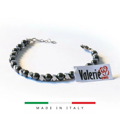Bracciale da UOMO braccialetto EMATITE quadrata silver acciaio regolabile regalo - Immagine 1 di 4