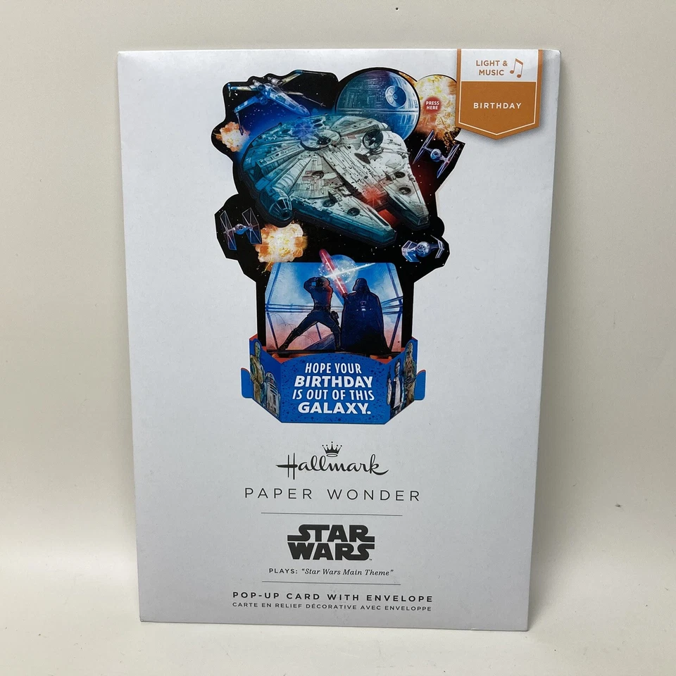 Hallmark Pop Up Birthday STAR WARS Theme Musical Card Paper Wonder w/ Envelope