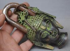Antique Nepal Chinese Old Vintage Big Solid Brass God Budha Pad Lock 2 Keys