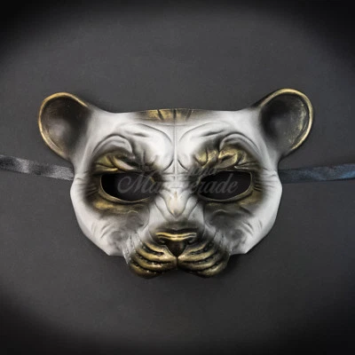 Leopard Animal Masquerade Mask, Men's Masquerade Mask, Gold White Ball Mask - Image 1 of 4