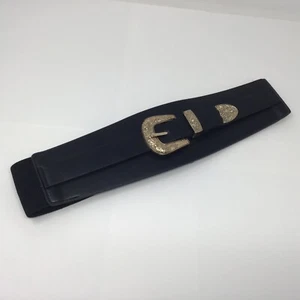 Cinturón occidental de cuero sintético negro-ligero dorado tallado estilo hebilla informal cintura audaz - Imagen 1 de 3