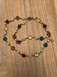 Vintage Kostüm Schmuck 27 Zoll Halskette farbiges Glas - Bild 1 von 5