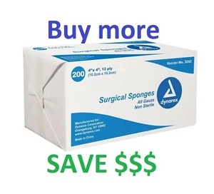 DYNAREX 4"x4" 12 PLY NON-STERILE GAUZE SPONGES PADS 200/PK  #3243 - Picture 1 of 1