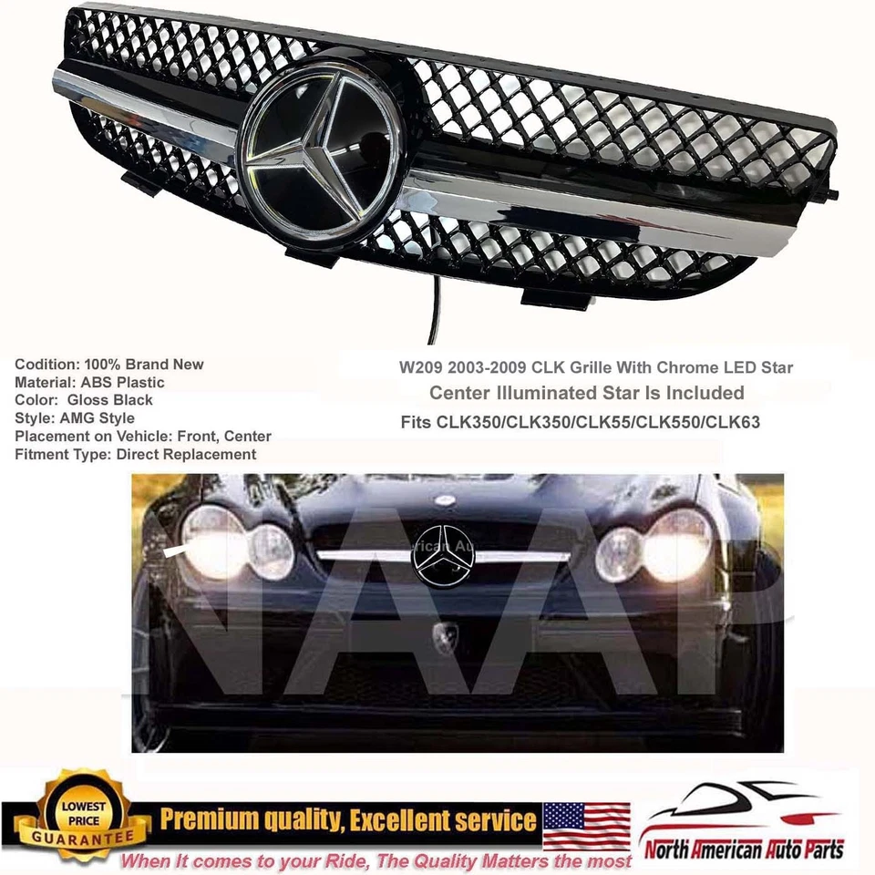 03-09 CLK Grille Black Grille W/Chrome Illuminated  Star CLK320 CLK55 CLK500 CLK - Image 1 of 4