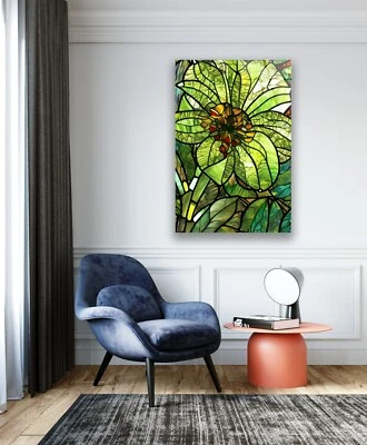 Stained Green Flower Glass Wall Art - Image 1 of 4