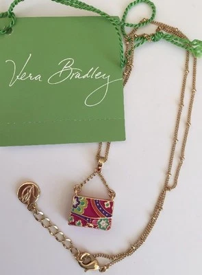 Vera Bradley Handbag Charm Necklace in Cancer Pattern Pink Swirls Rare Retired - Image 1 of 3