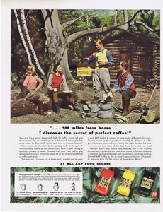 1941 A&P COFFEE Camp Cooking Cabin Woody Car Print Ad - Bild 1 von 1