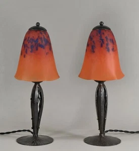SCHNEIDER : PAIR OF FRENCH 1930 ART DECO LAMPS ... wrought iron lamp 1925 France - Picture 1 of 7