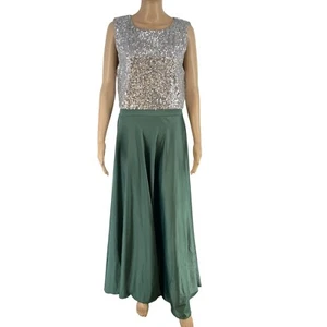 RINASCIMENTO Women Green Sequin Top Sleeveless Flared Dress Size L - Picture 1 of 9