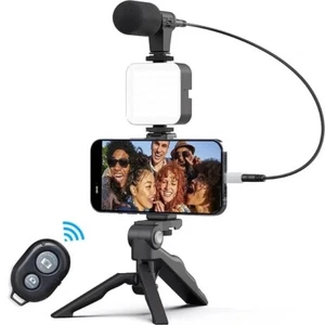 Kit Vlogging Smartphone per iPhone/Android con Luce+Microfono+Treppiede+Supporto - Foto 1 di 12