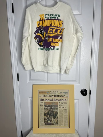 ECU East Carolina Pirates Vintage 1992 Peach Bowl Champions Sweatshirt Newspaper Cover
