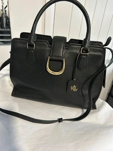 🩷 Lauren Ralph Lauren Large Pebbled Leather Satchel Shoulder Bag Black - Picture 1 of 9