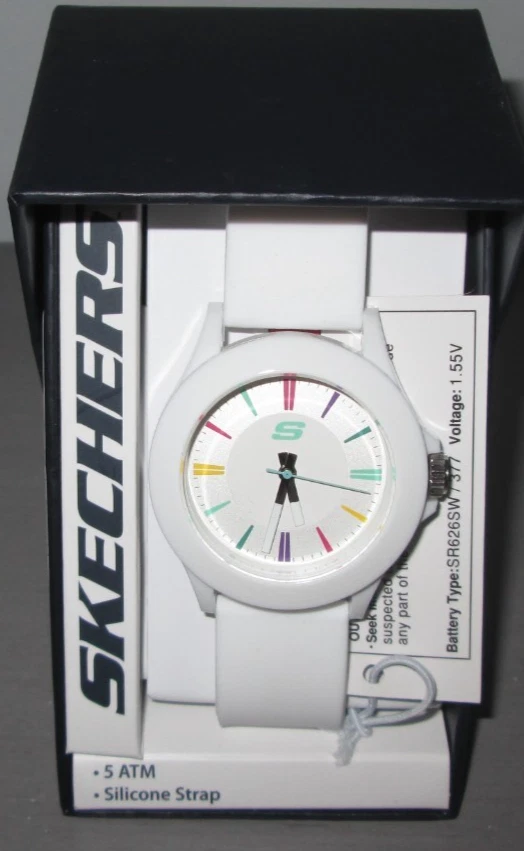 Working SKECHERS SR6080W WOMEN'S Rainbow Markers WHITE SILICONE STRAP WATCH B2