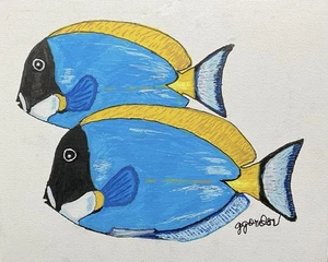 Original Acrylic Painting “Blue Tang” Fish 8x10, Signed, Not Framed - Picture 1 of 2