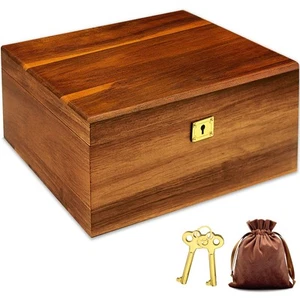 Wooden Storage Box with Hinged Lid and Locking Key Large Premium Solid Acacia... - Picture 1 of 8